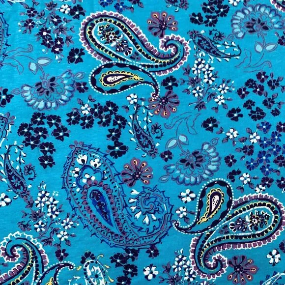 Woman Within Knit Top Women's 22/24 Short Sleeve Blue Paisley Crew Neck Cotton - Picture 6 of 9